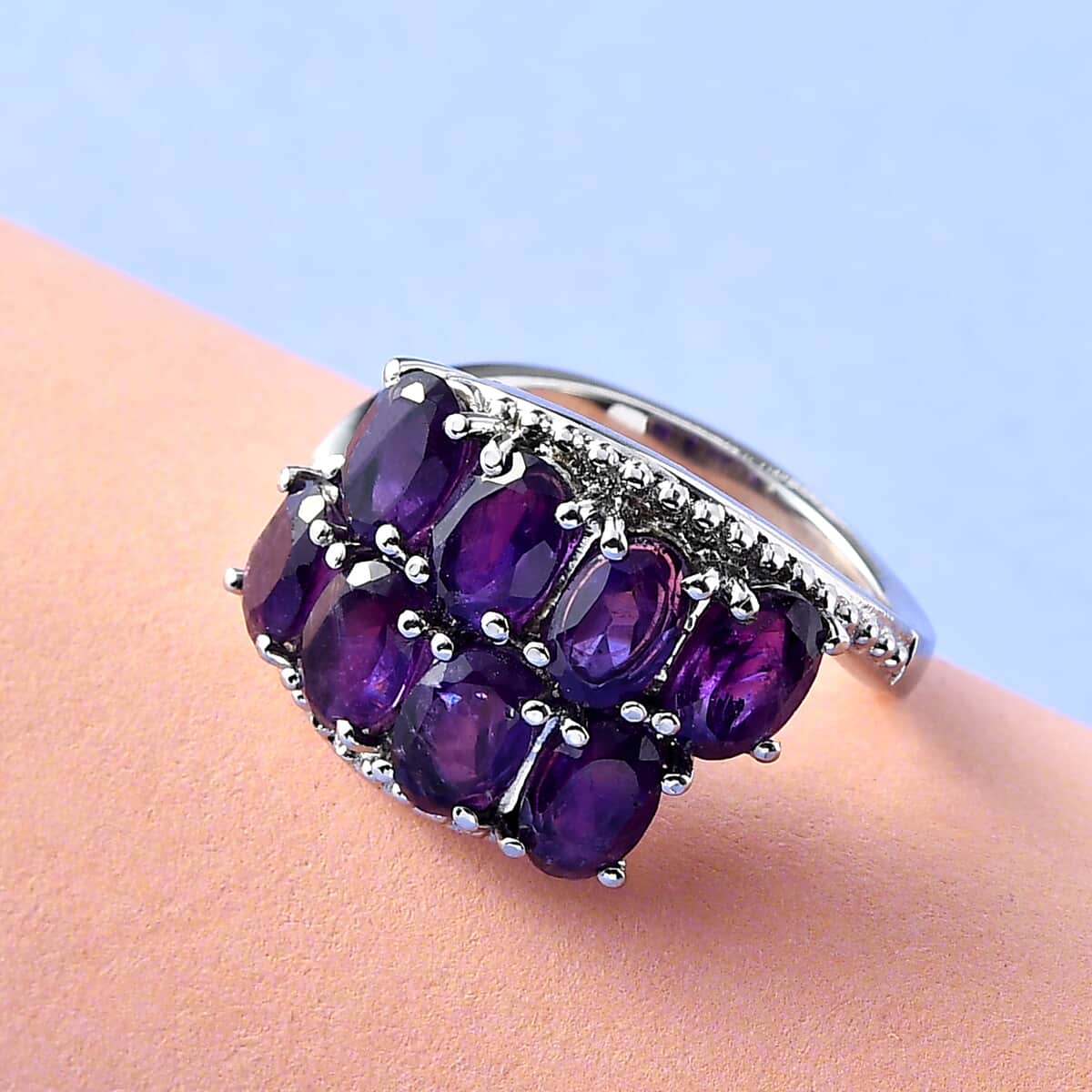 Amethyst Bypass Ring in Stainless Steel (Size 5.0) 3.85 ctw image number 1