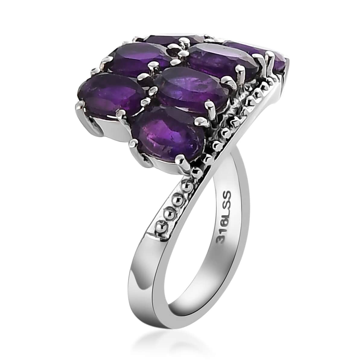 Amethyst Bypass Ring in Stainless Steel (Size 5.0) 3.85 ctw image number 3