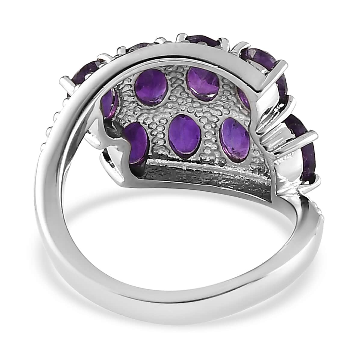 Amethyst Bypass Ring in Stainless Steel (Size 5.0) 3.85 ctw image number 4