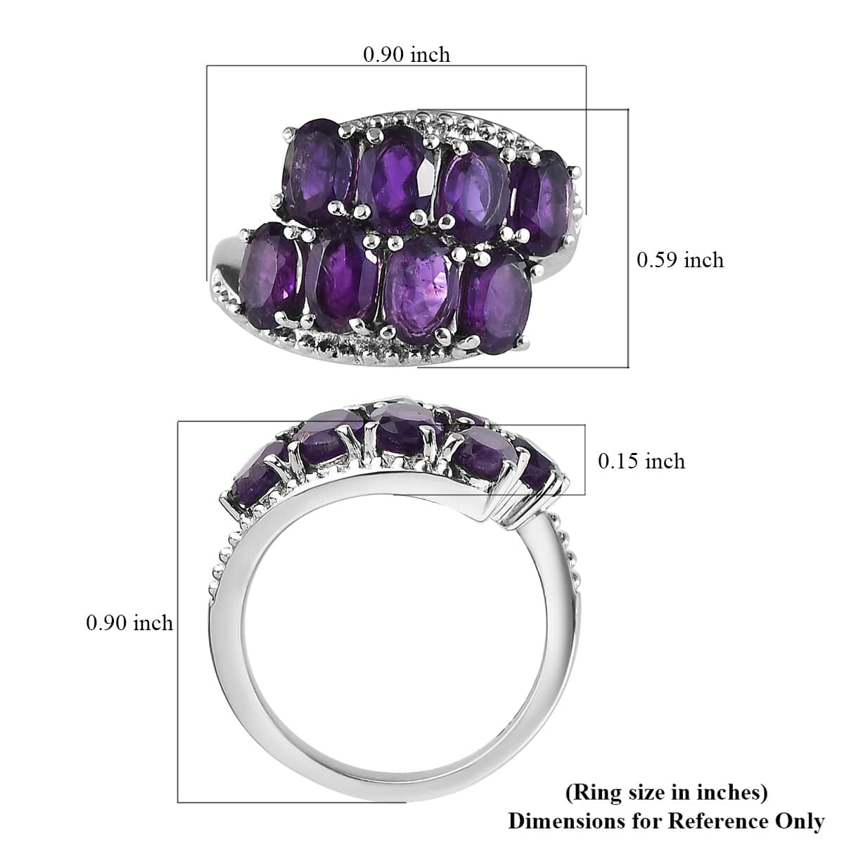 Amethyst Bypass Ring in Stainless Steel (Size 5.0) 3.85 ctw image number 5