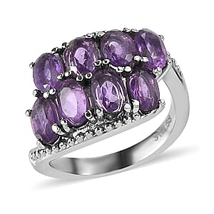 Amethyst Bypass Ring in Stainless Steel (Size 7.0) 2.80 ctw