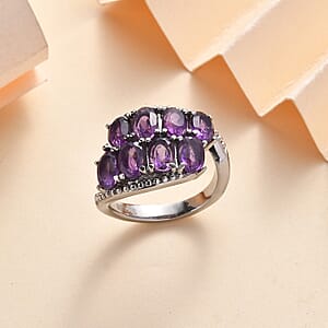 Amethyst Bypass Ring in Stainless Steel (Size 7.0) 2.80 ctw