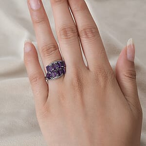 Amethyst Bypass Ring in Stainless Steel (Size 7.0) 2.80 ctw