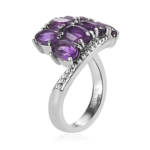 Amethyst Bypass Ring in Stainless Steel (Size 7.0) 2.80 ctw