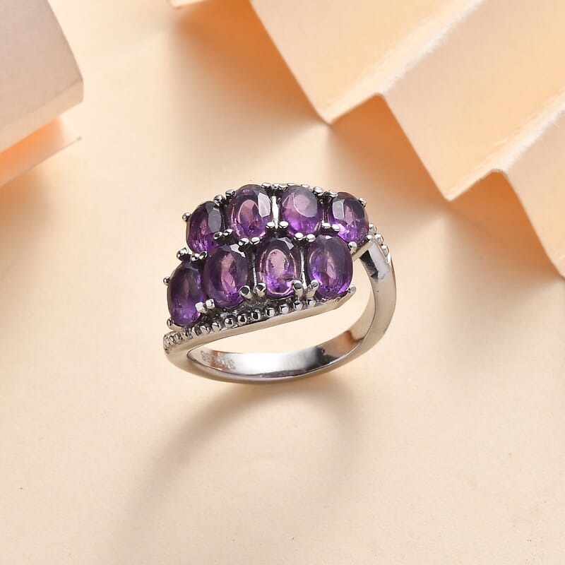 Amethyst Bypass Ring in Stainless Steel (Size 9.0) 2.80 ctw