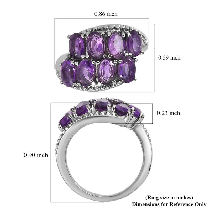 Amethyst Bypass Ring in Stainless Steel (Size 9.0) 2.80 ctw