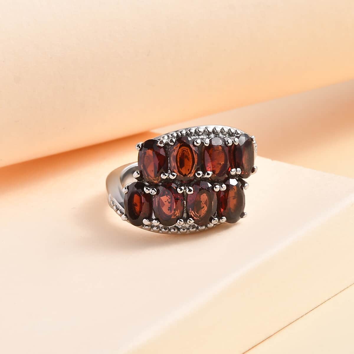 Mozambique Garnet Bypass Ring in Stainless Steel (Size 10.0) 4.15 ctw image number 1