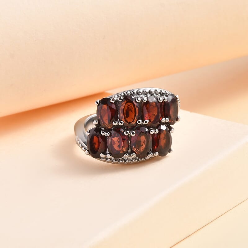 Mozambique Garnet Bypass Ring in Stainless Steel (Size 10.0) 4.15 ctw