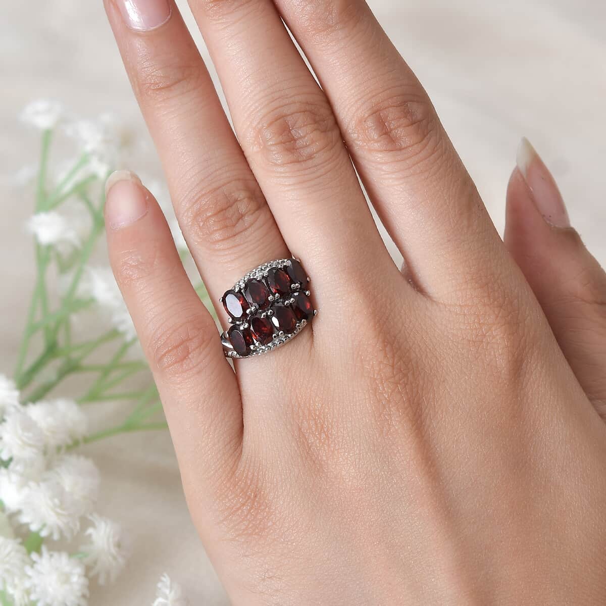 Mozambique Garnet Bypass Ring in Stainless Steel (Size 10.0) 4.15 ctw image number 2