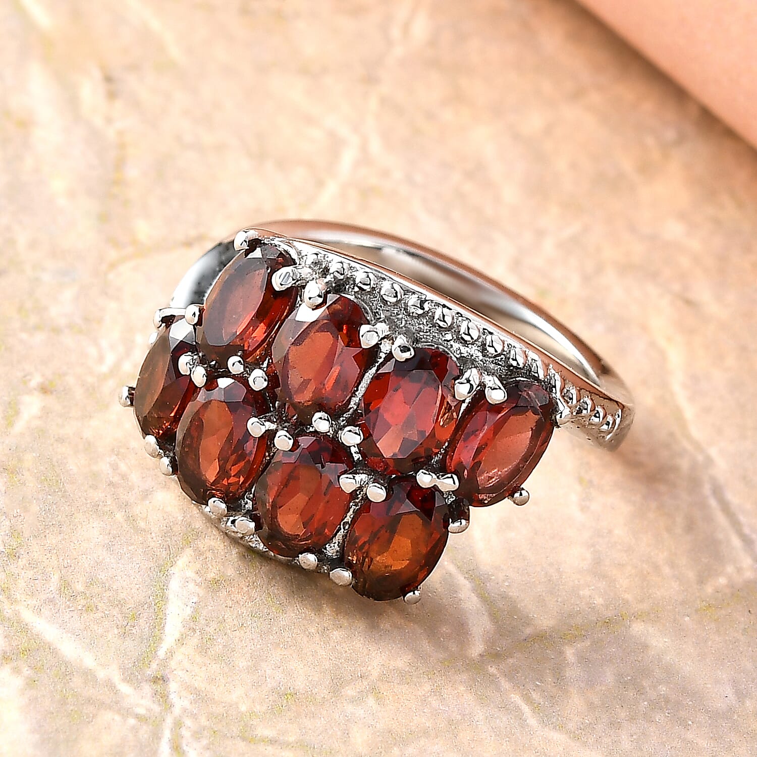 Mozambique Garnet Bypass Ring in Stainless Steel (Size 7.0) 4.15 ctw