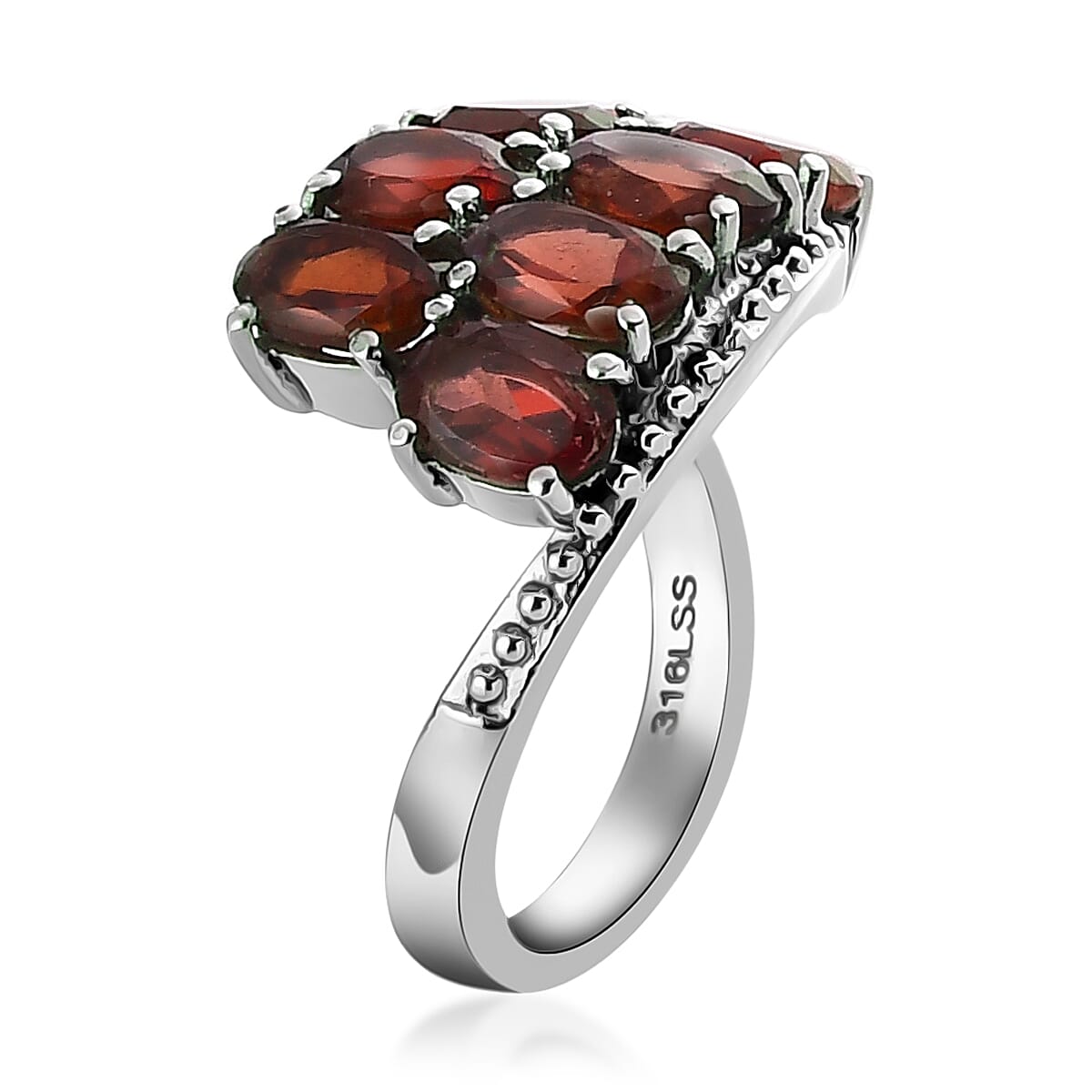 Mozambique Garnet Bypass Ring in Stainless Steel (Size 7.0) 4.15 ctw