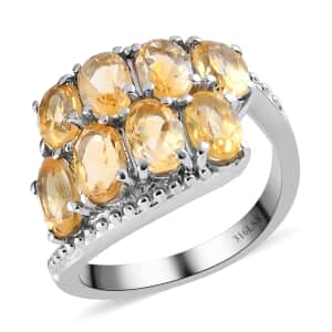 Brazilian Citrine Bypass Ring in Stainless Steel (Size 6.0) 3.35 ctw