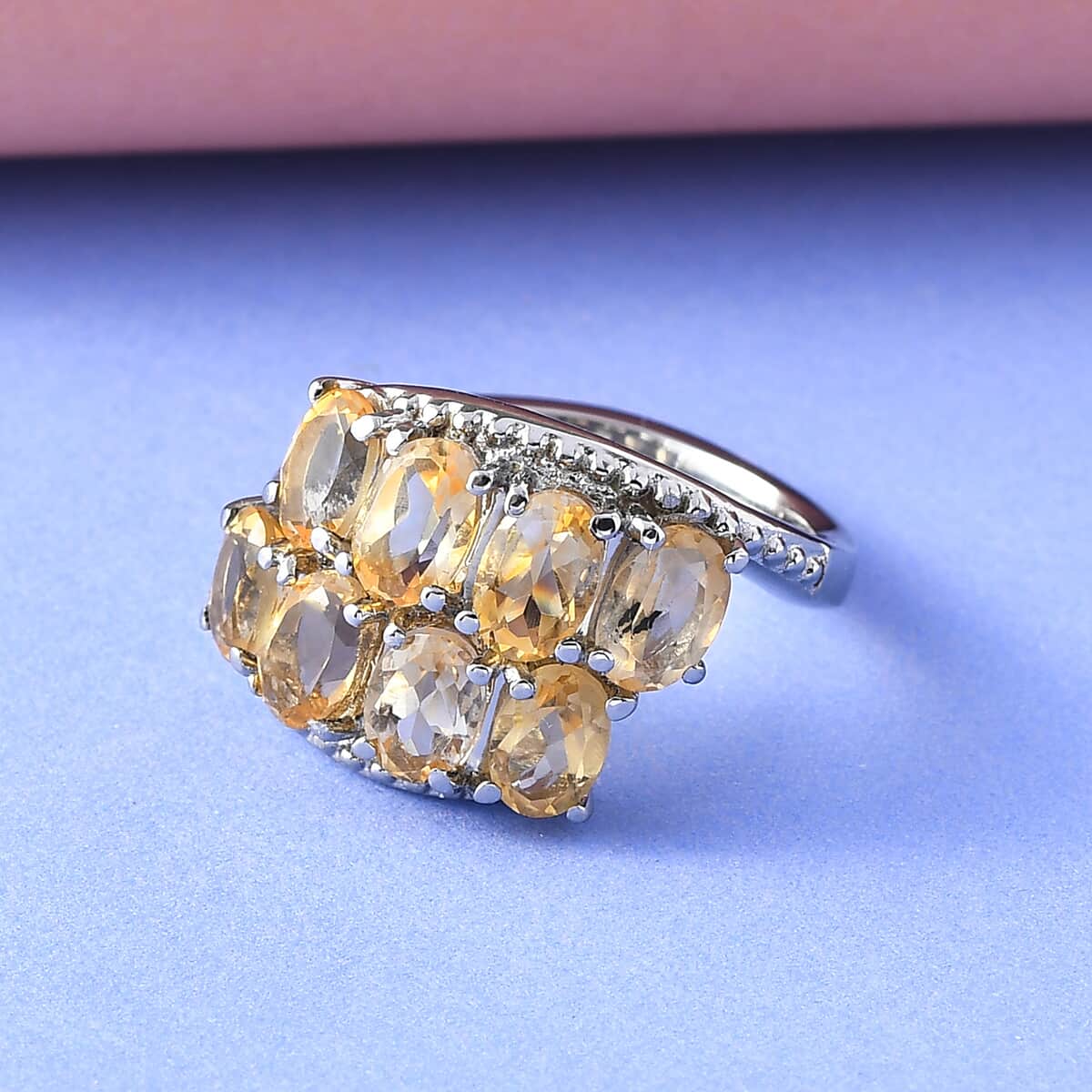 Brazilian Citrine Bypass Ring in Stainless Steel (Size 6.0) 3.35 ctw image number 1