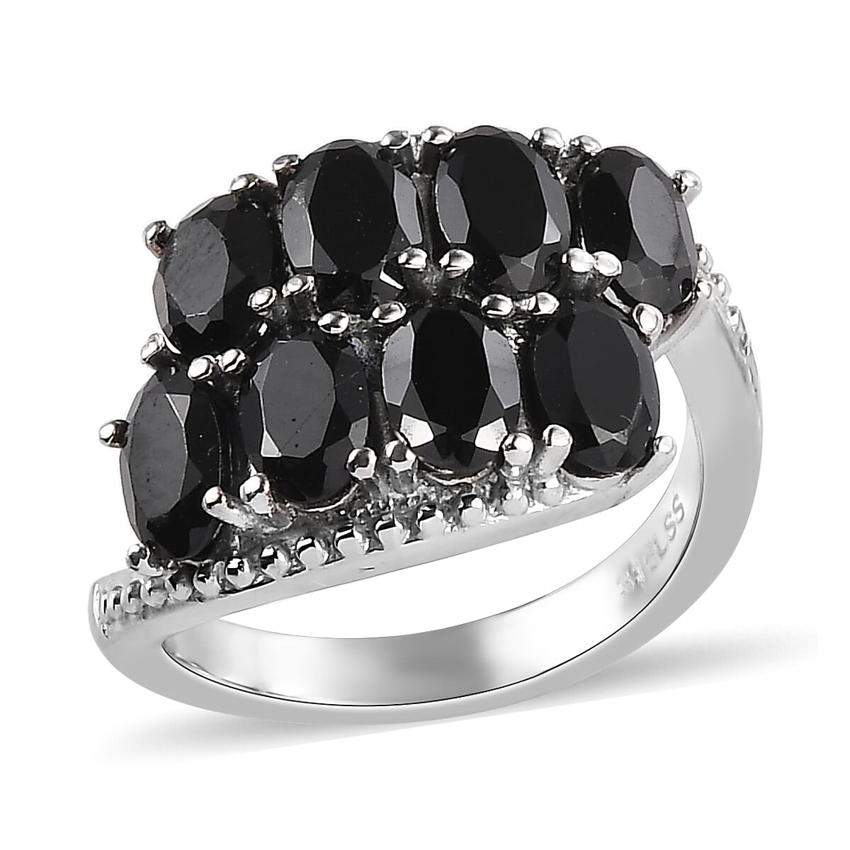 Thai Black Spinel Bypass Ring in Stainless Steel (Size 9.0) 4.60 ctw