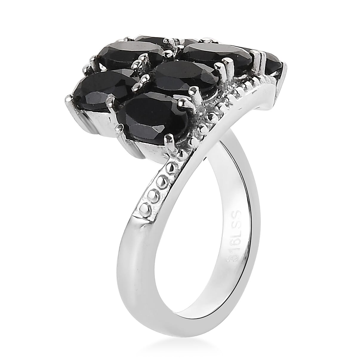 Thai Black Spinel Bypass Ring in Stainless Steel (Size 9.0) 4.60 ctw
