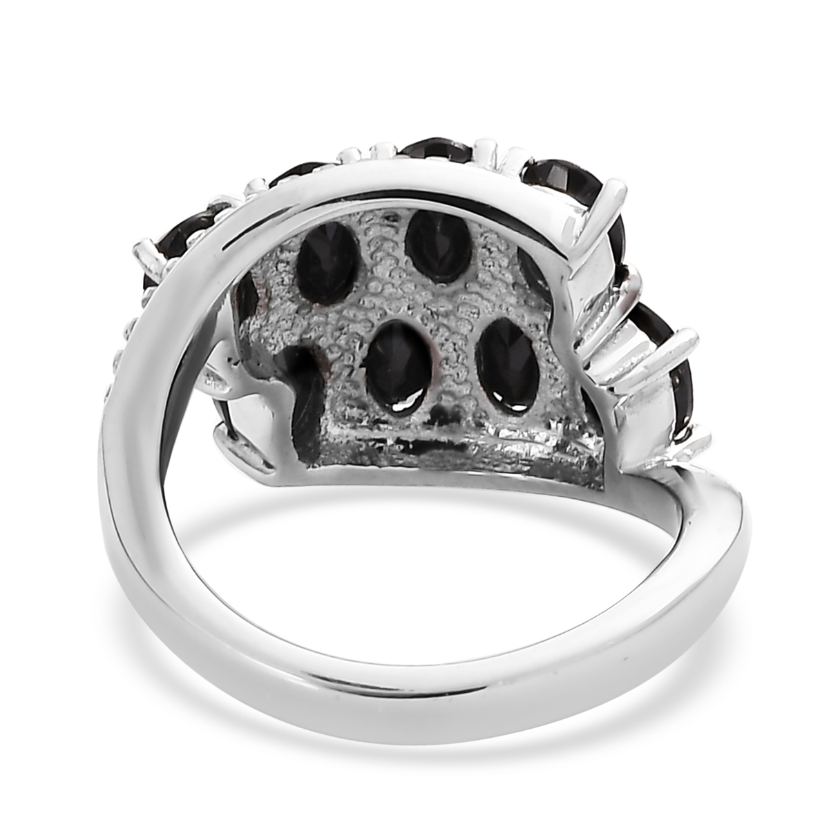 Thai Black Spinel Bypass Ring in Stainless Steel (Size 9.0) 4.60 ctw