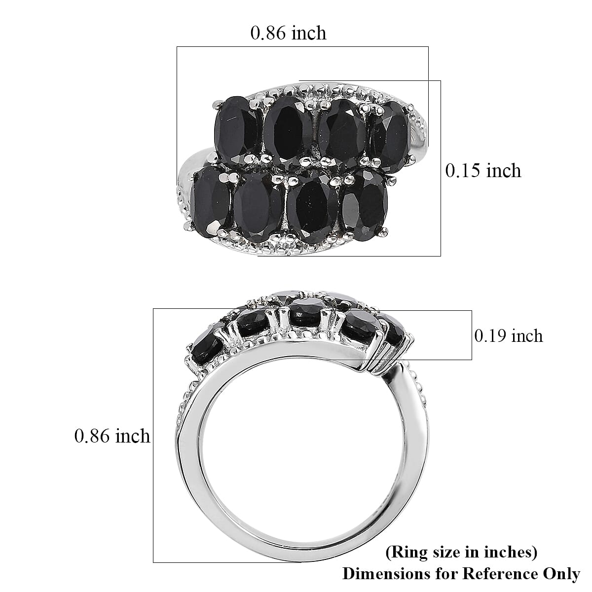 Thai Black Spinel Bypass Ring in Stainless Steel (Size 9.0) 4.60 ctw