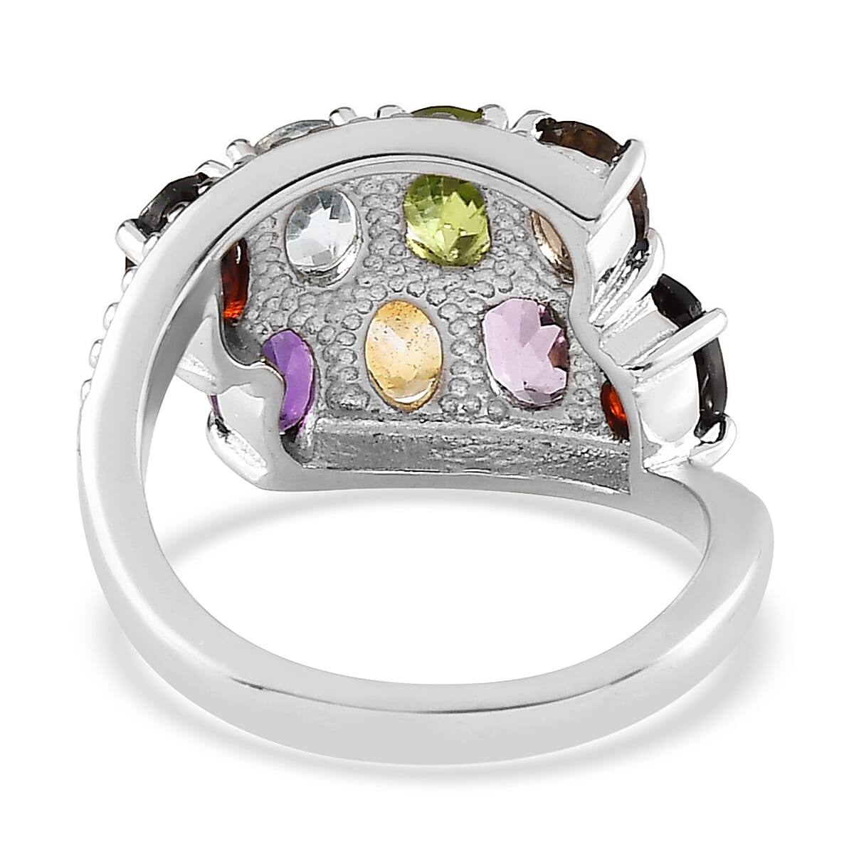Multi Gemstone Bypass Ring in Stainless Steel (Size 7.0) 3.90 ctw image number 4