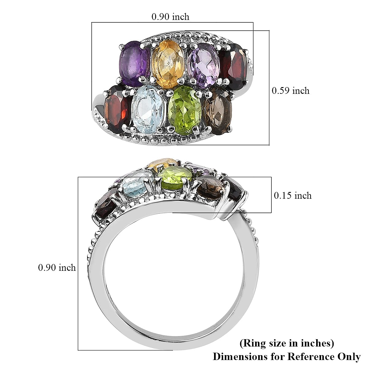 Multi Gemstone Bypass Ring in Stainless Steel (Size 7.0) 3.90 ctw image number 5