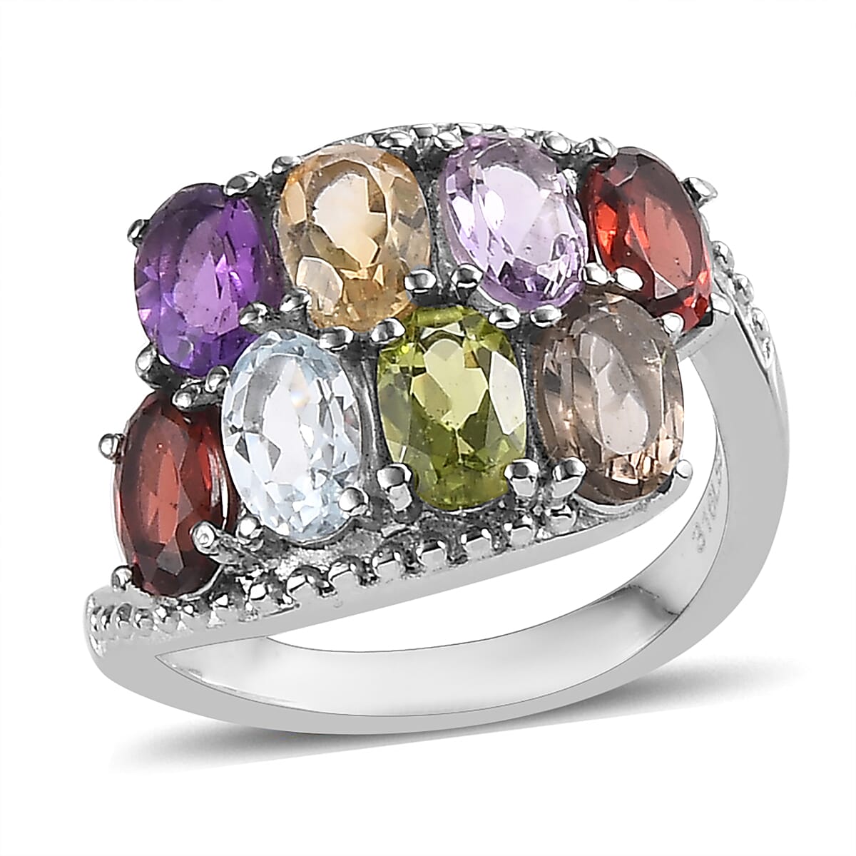 Multi Gemstone Bypass Ring in Stainless Steel (Size 8.0) 3.90 ctw image number 0