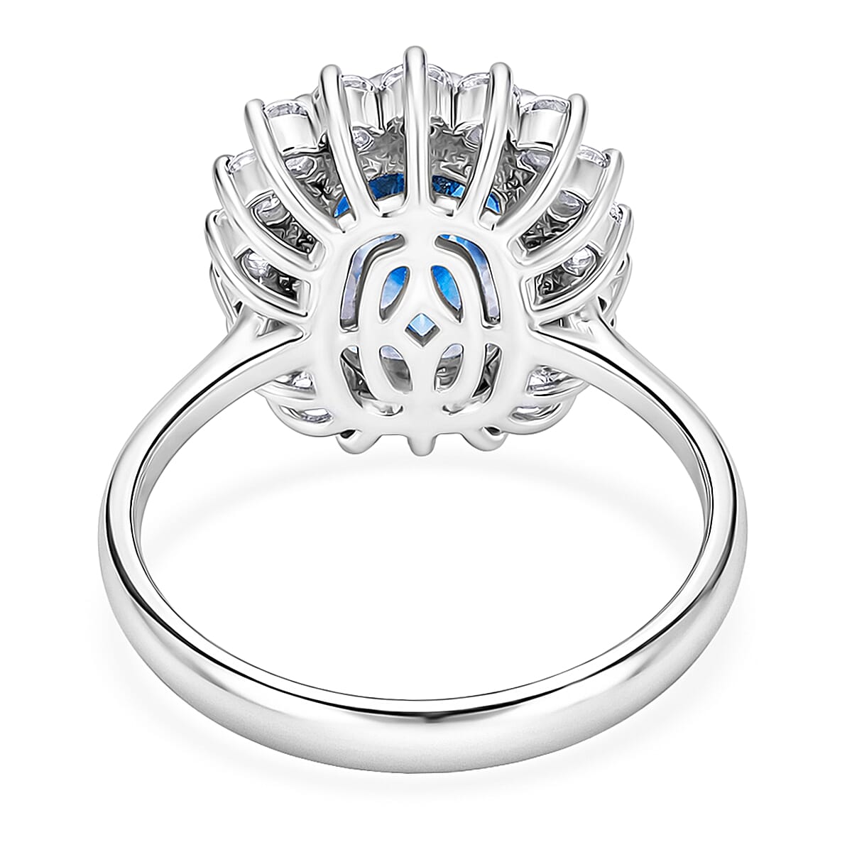 Blue Topaz and White Zircon 10.15 ctw Ring in Platinum Over Sterling Silver (Size 5.5)