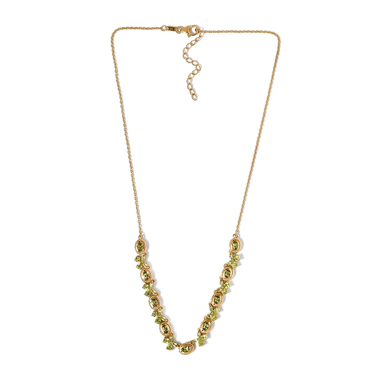 American Natural Arizona Peridot Floral Station Necklace 18 Inches in Vermeil Yellow Gold Over Sterling Silver 12.45 Grams 5.80 ctw image number 2