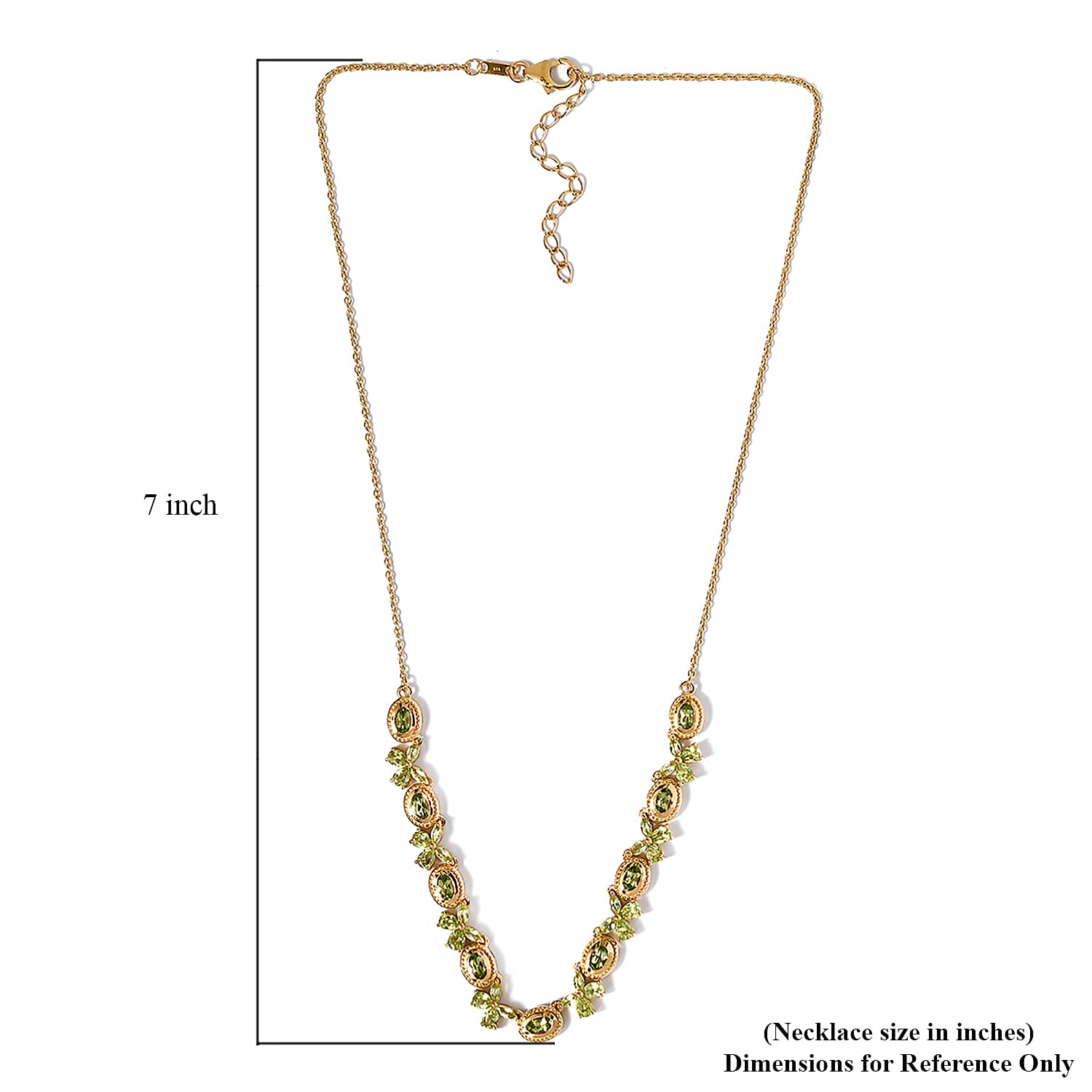 Arizona Peridot Floral Station Necklace 18 Inches in Vermeil Yellow Gold Over Sterling Silver 12.45 Grams 5.80 ctw