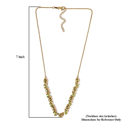 Arizona Peridot Floral Station Necklace 18 Inches in Vermeil Yellow Gold Over Sterling Silver 12.45 Grams 5.80 ctw
