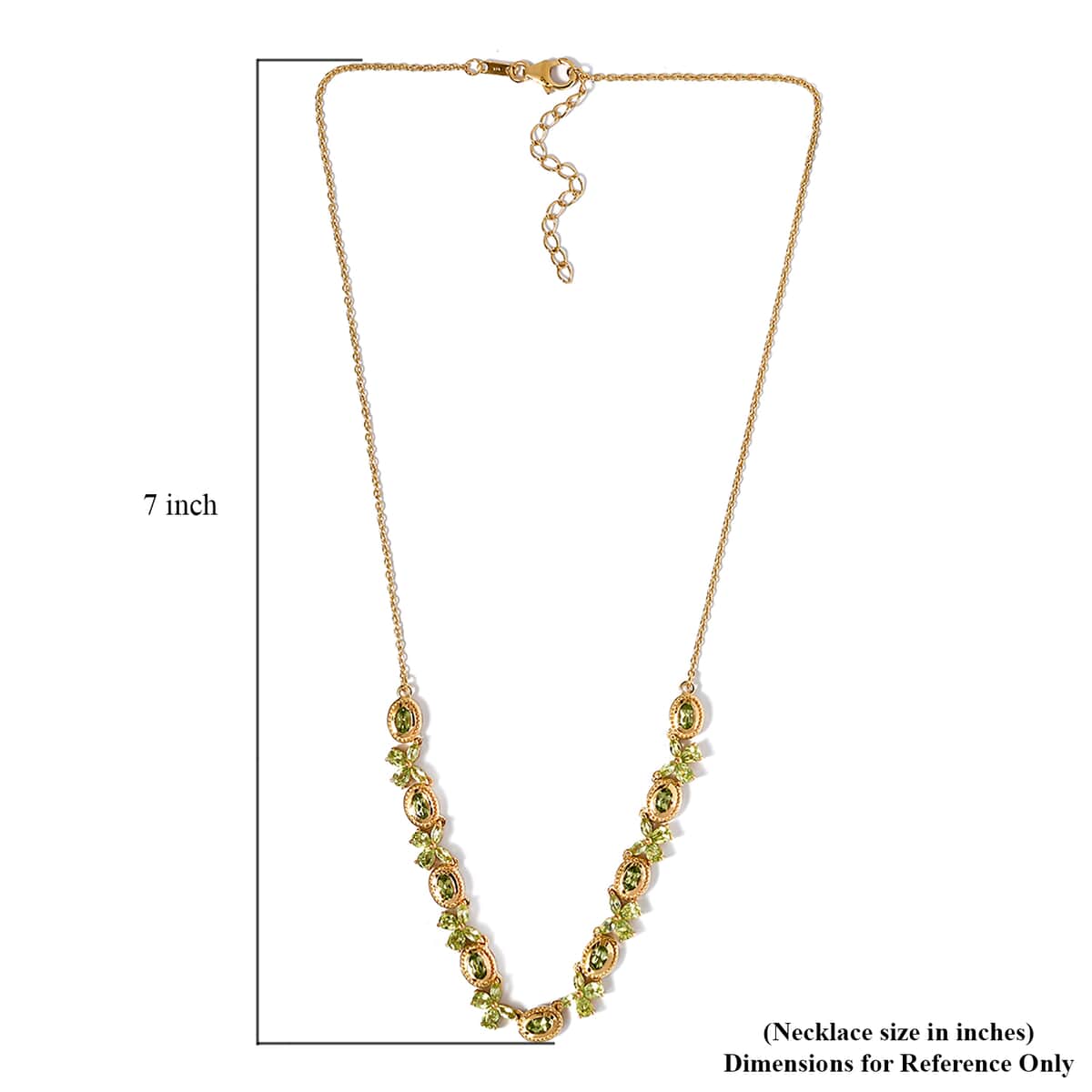 American Natural Arizona Peridot Floral Station Necklace 18 Inches in Vermeil Yellow Gold Over Sterling Silver 12.45 Grams 5.80 ctw image number 4