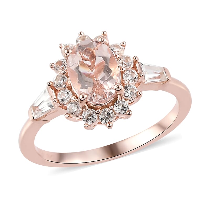 Marropino Morganite and Natural White Zircon Sunburst Ring in Vermeil Rose Gold Over Sterling Silver (Size 10.0) 1.25 ctw
