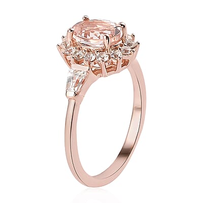 Marropino Morganite and Natural White Zircon Sunburst Ring in Vermeil Rose Gold Over Sterling Silver (Size 10.0) 1.25 ctw