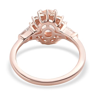 Marropino Morganite and Natural White Zircon Sunburst Ring in Vermeil Rose Gold Over Sterling Silver (Size 10.0) 1.25 ctw