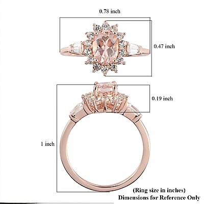Marropino Morganite and Natural White Zircon Sunburst Ring in Vermeil Rose Gold Over Sterling Silver (Size 10.0) 1.25 ctw
