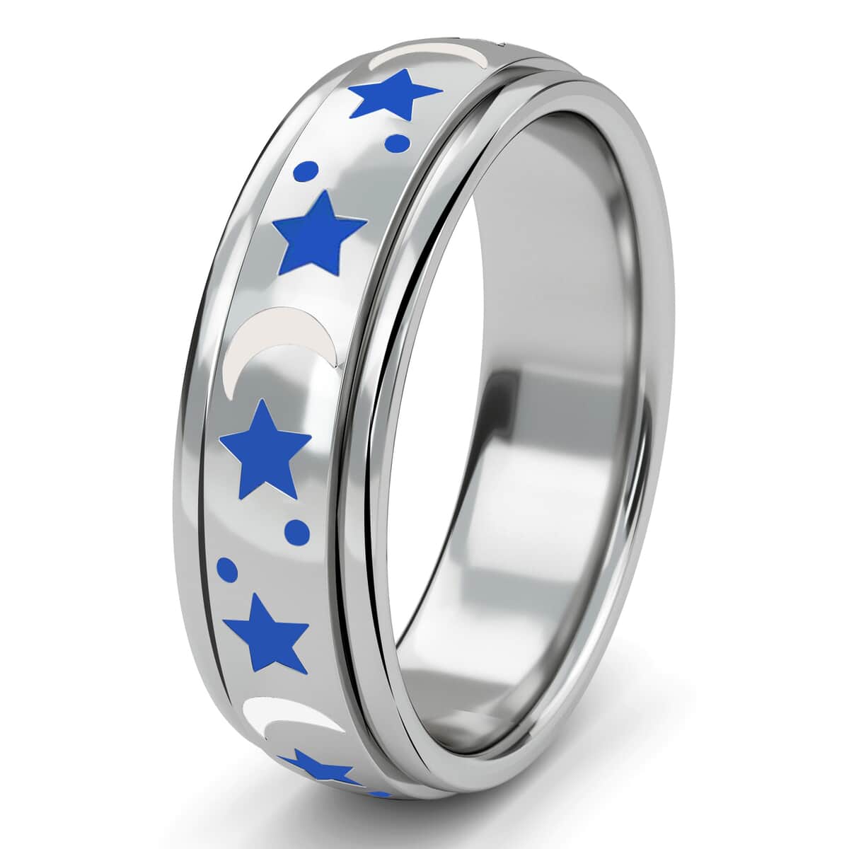 925 Sterling Silver Fidget Ring Spinner Ring Moon Star Anxiety Ring for Women Enameled Jewelry Birthday Gifts image number 7