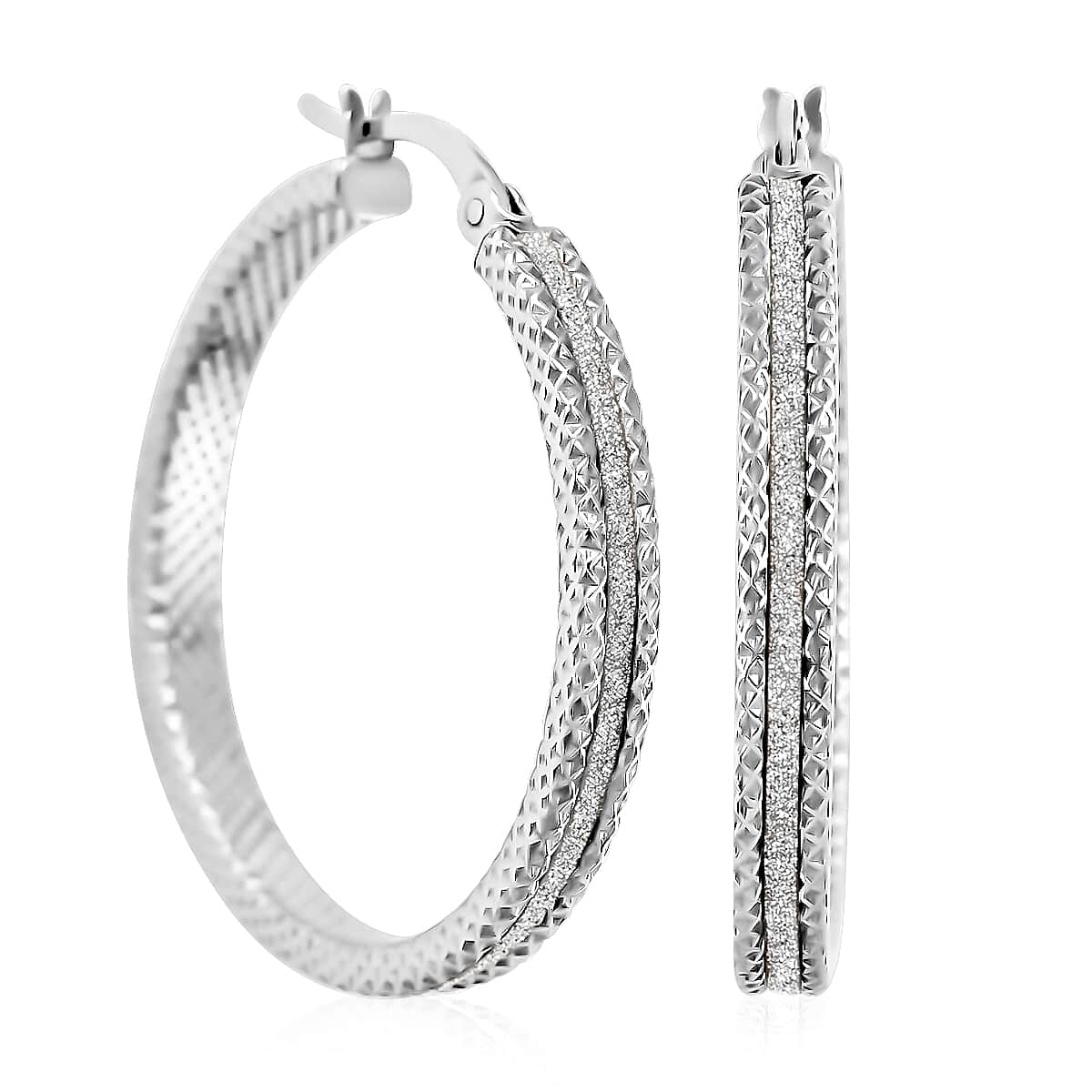 Sterling Silver Diamond Cut Hoop Earrings 3.70 Grams image number 0