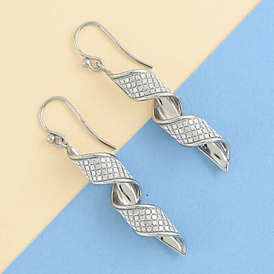 Sterling Silver Glitter Sandblast Spiral Earrings 3.20 Grams