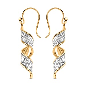 14K Yellow Gold Plated Sterling Silver Glitter Sandblast Spiral Earrings 3.20 Grams