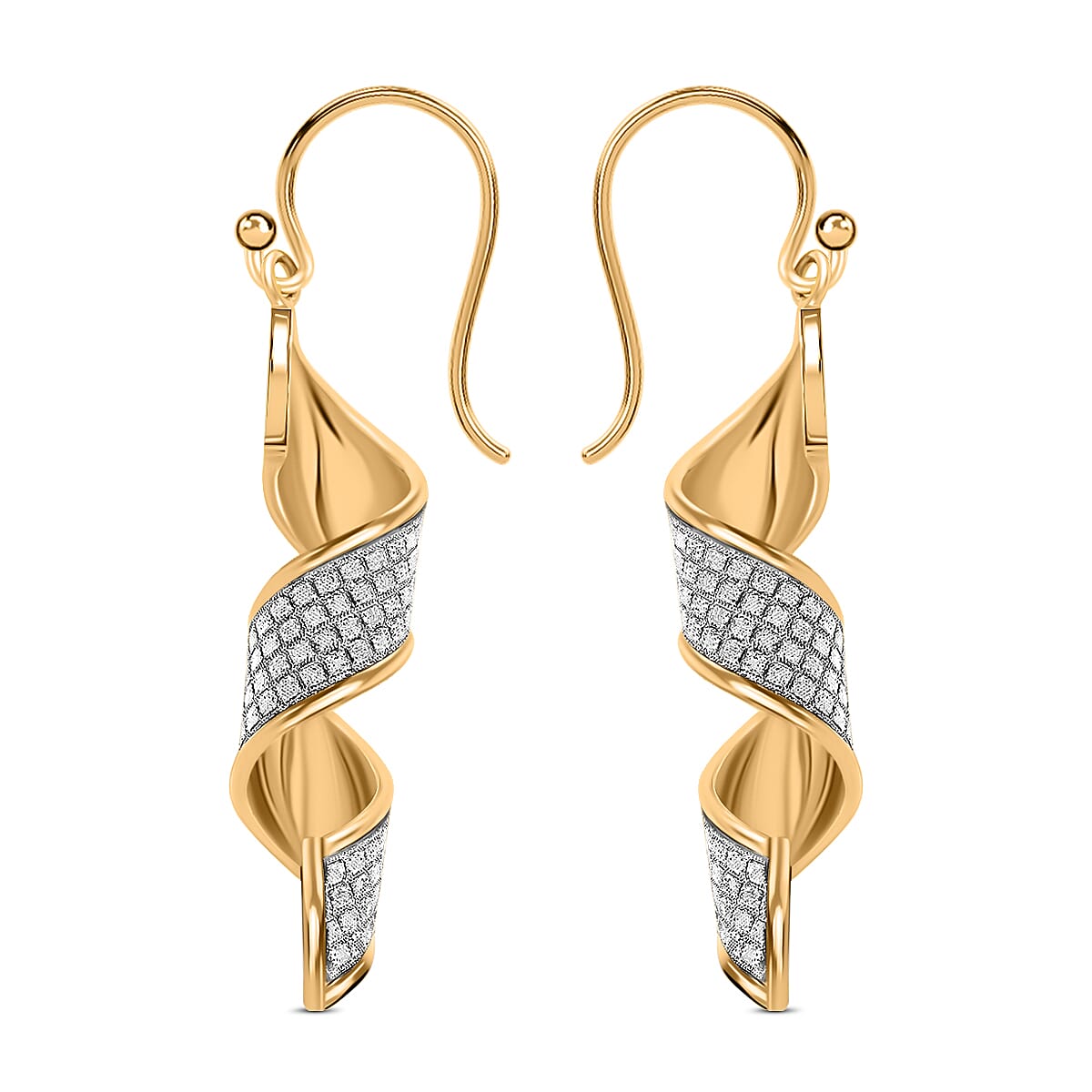 14K Yellow Gold Plated Sterling Silver Glitter Sandblast Spiral Earrings 3.20 Grams image number 3