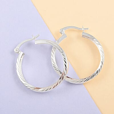 Sterling Silver Pebble Cut Hoop Earrings 2.30 Grams