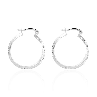 Sterling Silver Pebble Cut Hoop Earrings 2.30 Grams
