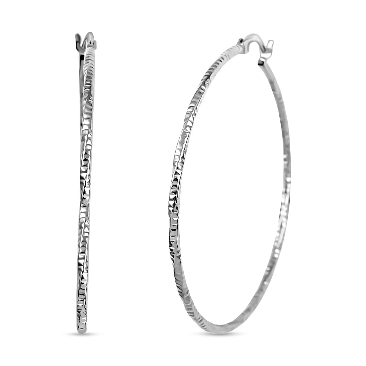Sterling Silver Diamond-cut Twisted Hoop Earrings 2.50 Grams image number 0
