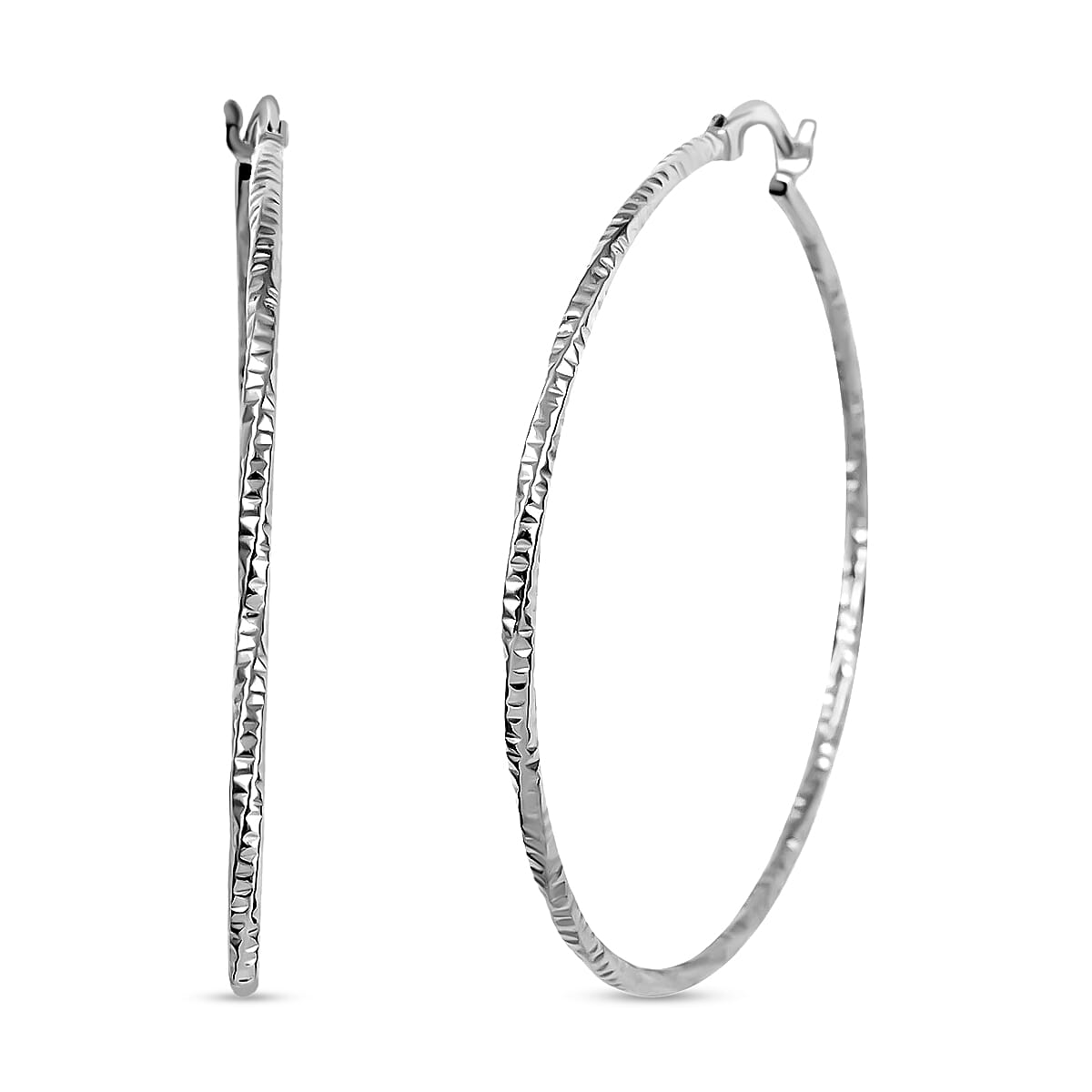 Sterling Silver Diamond-cut Twisted Hoop Earrings 2.50 Grams image number 0