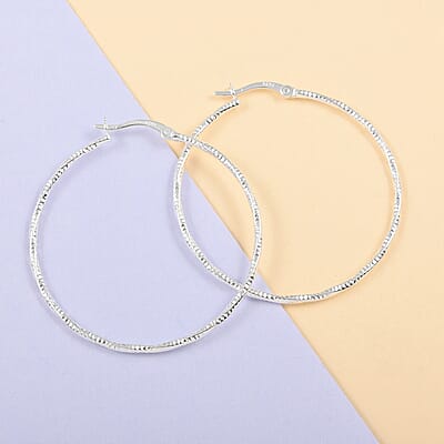 Sterling Silver Diamond-cut Twisted Hoop Earrings 2.50 Grams