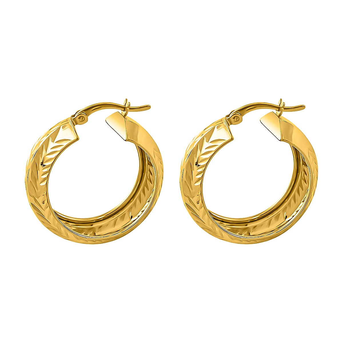 14K Yellow Gold Plated Sterling Silver Chevron Hoop Earrings 4 Grams image number 3