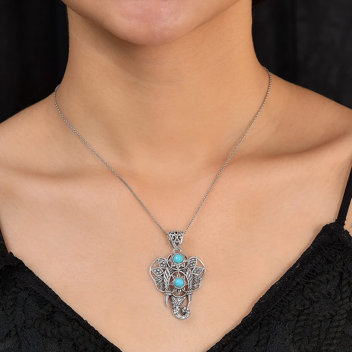 Sleeping Beauty Turquoise 0.10 ctw Pendant without Chain in Sterling Silver image number 1