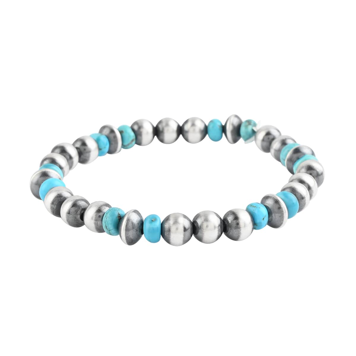 MADE IN AMERICA SANTA FE Style Turquoise Navajo Pearl Beaded Stretch Bracelet in Sterling Silver (9.6 g) 4.00 ctw image number 0