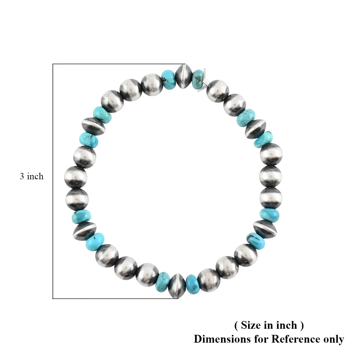 MADE IN AMERICA SANTA FE Style Turquoise Navajo Pearl Beaded Stretch Bracelet in Sterling Silver (9.6 g) 4.00 ctw image number 3