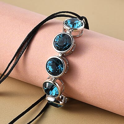 Karis Indicolite Crystal 5 Stone Bracelet in Platinum Bond (Adjustable)