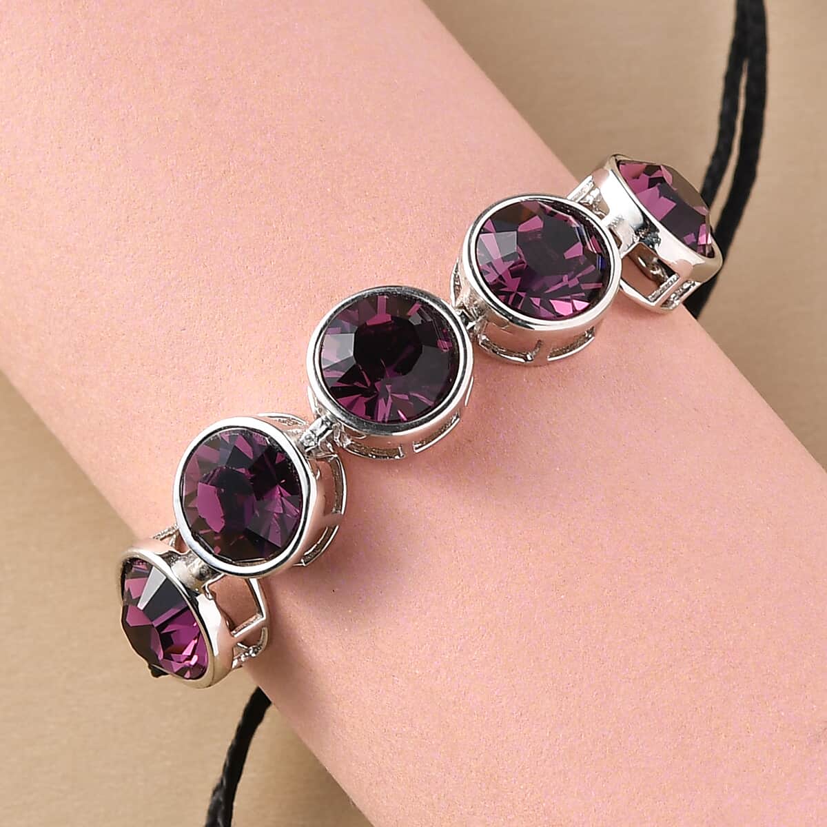 Karis Foilback Amethyst Crystal 5 Stone Bracelet in Platinum Bond (Adjustable) image number 1