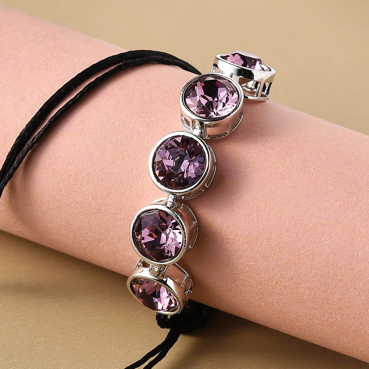 Karis Antique Pink Crystal 5 Stone Bracelet in Platinum Bond (Adjustable) image number 1